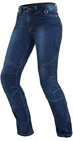 SHIMA Sansa Jean Moto Femme - Pantalons Respirant, Élastique, Coupe Régulière avec Couche de Kevlar, Protection CE Genoux et Hanches (Bleu, 28)