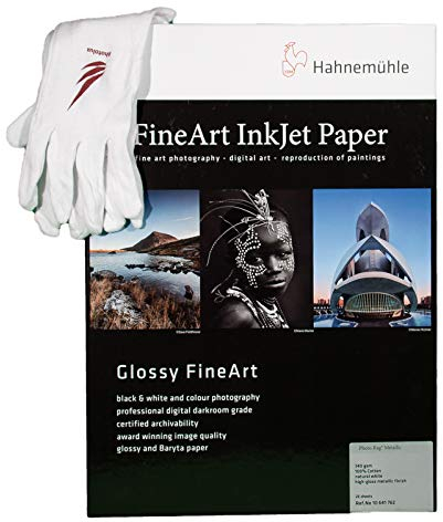 Photolux Profi-set: Hahnemühle Photo Rag Metallic 340 g/m² in A3-25 Blatt FineArt Fotopapier im Set mit Baumwollhandschuhe