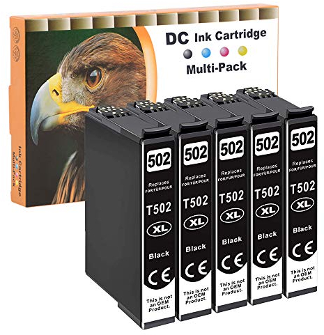 D&C 5x Black Druckerpatronen Kompatibel für Epson 502 XL für Epson Expression Home XP-5100 Series XP-5105 XP-5115 WorkForce WF-2800 Series WF-2860 D WF-2860 DWF WF-2865 DWF Drucker, 5x Schwarz