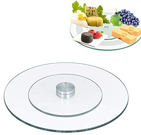 ZH-1 Plateau Tournant 50 cm,Plateau Rotatif Rond en Verre trempé Lazy Susan,Plat Service à Fromage,Support de gâteau de Dessert, Transparent