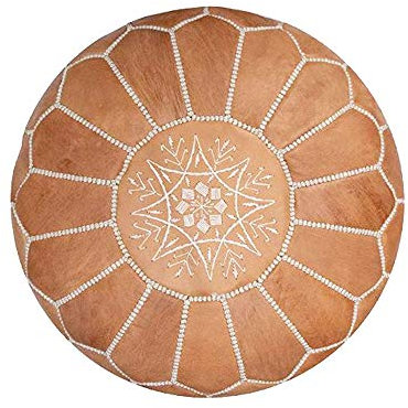 Horus Artesanía de Egipto Pouf Marokkanischer Echtleder puf - Handgefertigt - gefüllt geliefert - Ottoman Fußhocker, 55 cm Durchmesser - 35 cm Höhe (Natürlich)