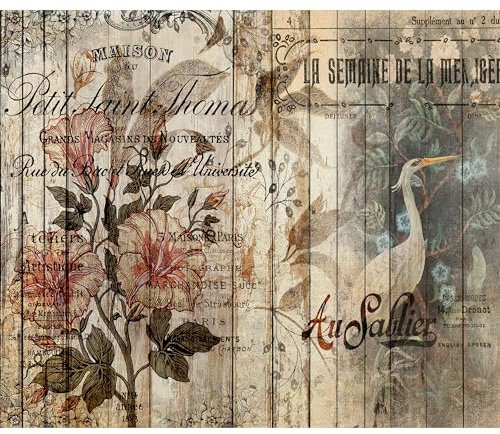 decomonkey Fototapete Blumen Holz 350x256 cm XL Tapete Fototapeten Vlies Tapeten Vliestapete Wandtapete moderne Wandbild Wand Schlafzimmer Wohnzimmer Tiere Sprüche