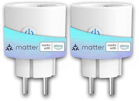 Matter WLAN Steckdose,Smart Stecker kompatibel mit Alexa,Google Home, HomeKit, SmartThings, APP Fernsteuerung, Sprachsteuerung, 16A,2,4GHz, 2PCs
