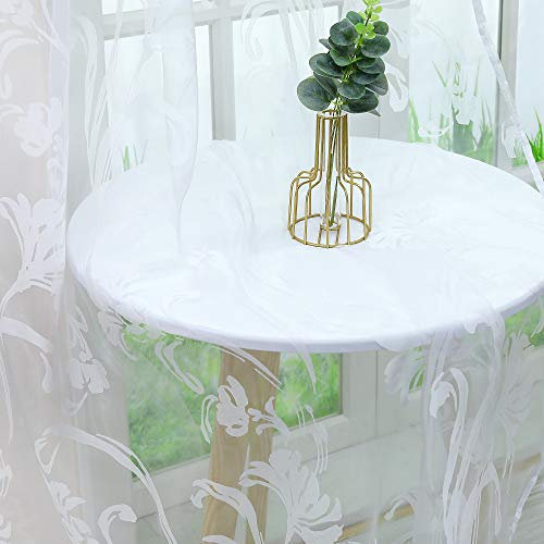 HeichkelL Voile Ausbrenner Gardine Tulpen-Muster Vorhang mit Kräuselband Ausbrenner Dekoschals für Wohnzimmer Leichte Qualität 1 Stück BxH 140x225cm Weiß
