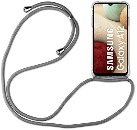 Hülle Kompatibel mit Samsung Galaxy A12 | Handykette Smartphone Halskette Hülle mit Band | Handyhülle mit Kordel zum Umhängen Kompatibel für Galaxy A12 | Grau