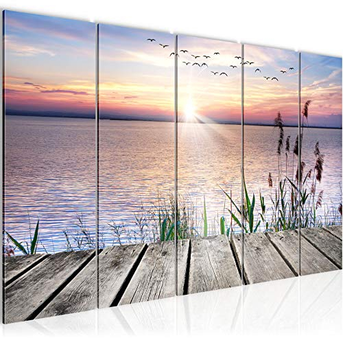 Runa Art Wandbild XXL Brücke Am See Wohnzimmer Schlafzimmer 200 x 80 cm Bunt 5 Teilig - Made in Germany - 034355a