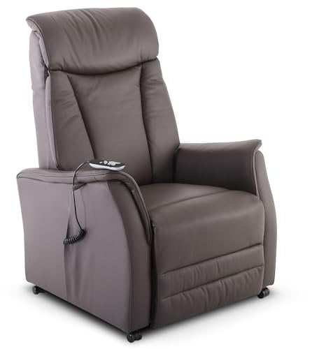 Raburg Fernsehsessel mit Aufstehhilfe, Relaxsessel/Liegefunktion/Sitzheizung, elektrisch/Fernbedienung, 2 Motoren, Taschenfederkern/Komfort-Polsterung/120 kg, Leder/Kunstleder, Emma Eos 2, Dunkelbraun