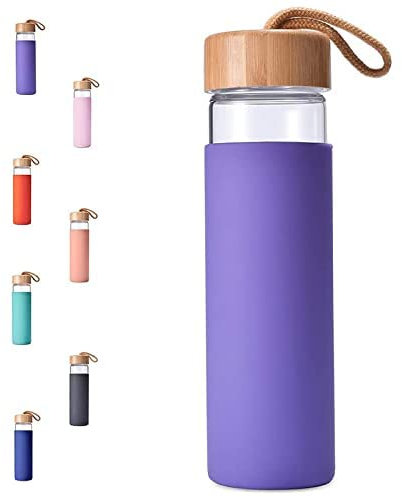 GS1 Spain MOLED - Botella de agua Ecológica con funda de silicone y tapa de Bamboo, Minimalista y Elegate - ideal para viajar, hacer ejercicio y tu día a día (Blanco)