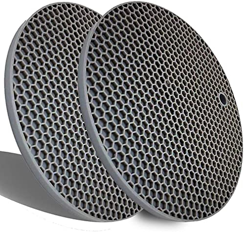 LogHog Extra Thick Silicone Trivets Set of 2,Round Honeycomb Nonslip Pot Holder and Oven Mitts Rubber Hot Pads for Countertop,Multi-Purpose,Flexible Mats Heat Resistant Up to 464°F(2 x Grey)