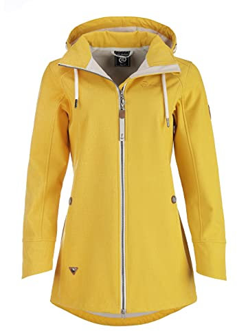 Dry Fashion Damen Softshell Mantel Sellin Meliert - Softshell-Jacke Outdoorjacke Atmungsaktiv Kapuze Wind- und Wasserabweisend in Gelb Größe 38
