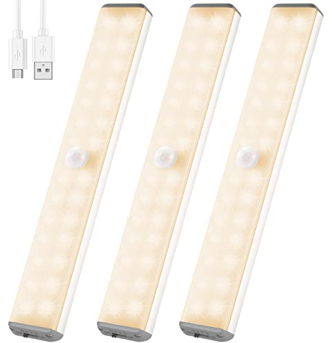 Wireless Under Cupboard Light with 28 LED Motion Sensor - Warm White 3000K Type-C Rechargeable, Magnetic Strips & Adhesive Pads for Kitchen, Wardrobe, Stairs, Hallway | Long Lasting Battery, No Tools