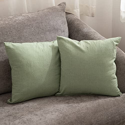 ATsense 2er Set Kissenbezug 80x80 cm - 100% Gewaschene Baumwolle, Hellgrün Kopfkissenbezug mit Reißverschluss, Oeko-TEX Zertifiziert Weich, Nicht Lleicht Verformbar