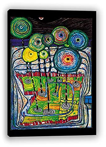 Leinwanddruck, gerahmt, Friedensreich Hundertwasser, berühmte Gemälde, 775 Park, Reproduktion, Leinwandbild, Wandkunst, Bilder für Wohnkultur, Holzrahmen, 50 x 80 cm, gerahmt