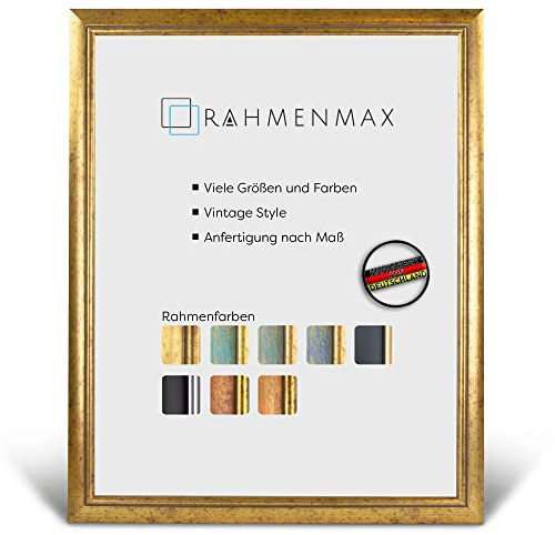 RahmenMax® Elsass Bilderrahmen 55x65 cm zum Aufhängen/Vintage Bilderrahmen Maßanfertigung möglich/Posterrahmen aus Holz/Bilder Rahmen in Gold mit Acrylglas/Puzzle Rahmen