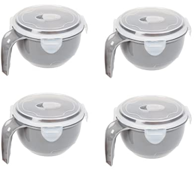 Invero Set of 4 Microwavable Food Bowl 900ml with Airtight Lid and Handle - Ideal Kitchen Container for Breakfast, Lunches, Dinners, Travels and more - Grey