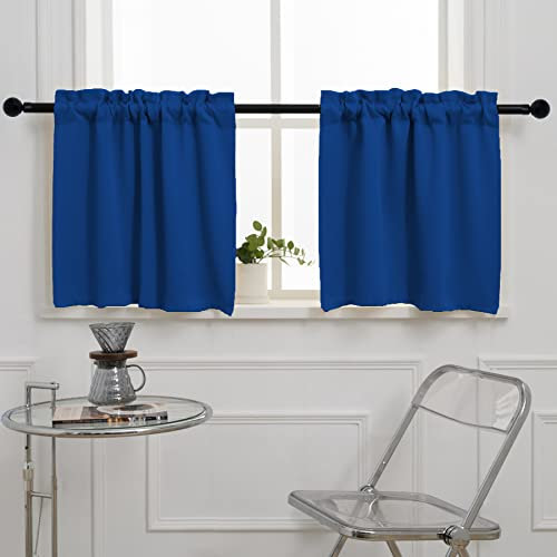 Pickluc Cafe Vorhang (halbe Fenstervorhang) 61 cm Länge, Stangentasche, Küchengardine, kurzer Verdunkelungsvorhang für kleine Fenster, blau, 76,2 cm breit und 61 cm lang, 2 Paneele