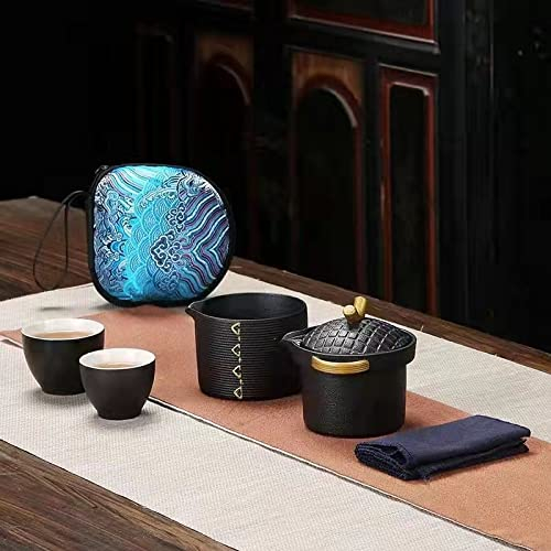 RAZZUM Teeset Retro Chinesisches Teegeschirr Kung Fu Teeset Keramik Vintage Teekanne Teetasse Business Teeset Geschenk for Freund Teekannen (Color : Nero, Size : Four-Piece Set)
