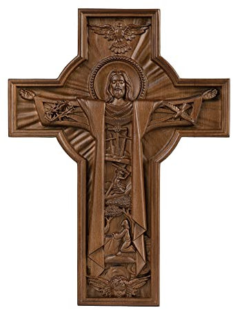 BGCOPPER Handgefertigtes Kruzifix-Wandkreuz – Katholisches Holzkreuz für Heimdekoration, christliches Handwerk, Geschenk, Jesus, Holzkreuz, 35,4 cm