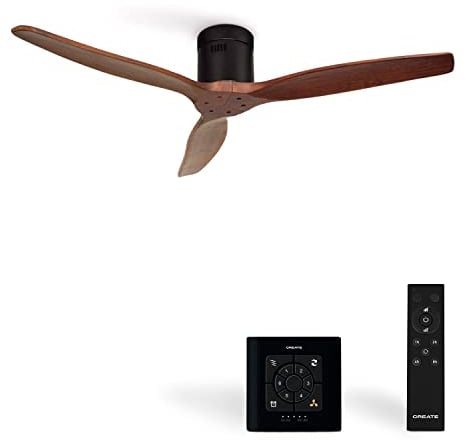 CREATE / WINDCALM/Ventilador de techo ABS negro aspas efecto madera oscura con controlador y mando / 40W, Silencioso, Ø132 cm, 6 velocidades, temporizador, función verano-invierno