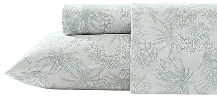 Tommy Bahama - Sábanas King, Juego de Ropa de Cama de percal de algodón, Fresco y Fresco, Elegante decoración del hogar (Pluma y Tinta Verde Palma, King)