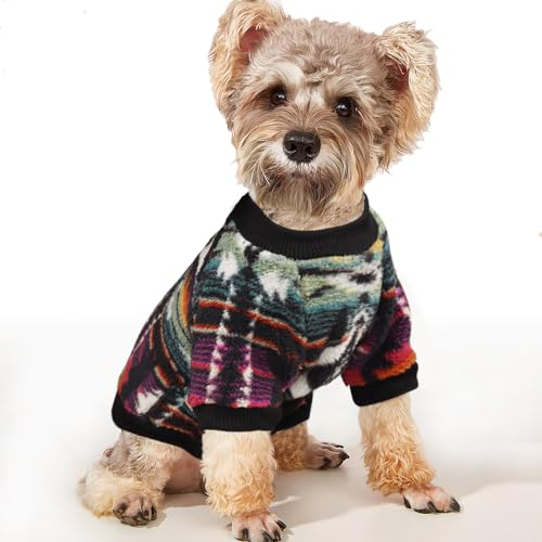 YAODHAOD Hund Pullover für kleine Hunde, Fleece Hund Pullover, Ethnische Stil Winterkleidung, Ultra weiche thermische Winter warme Welpen Sweatshirt(S, Mehrfarbig)