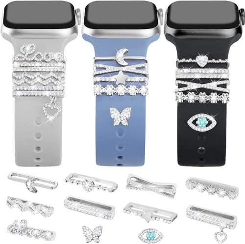 JR.DM 11 Stück Watch Armband Charms kompatibel mit Apple Watch Armband 38mm 40mm 41mm 42mm 44mm 45mm 46mm Metall Diamant Dekorative Bling Schmuck für iWatch-Series 10 9 8 7 6 5 4 3 2 1 (Ohne Armband)