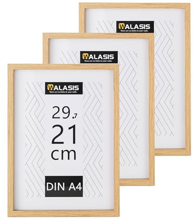 Walasis Cadre a4 bois naturel - Lot de 3 cadre photo a4 pour certificats ou photos (Naturel, A4)
