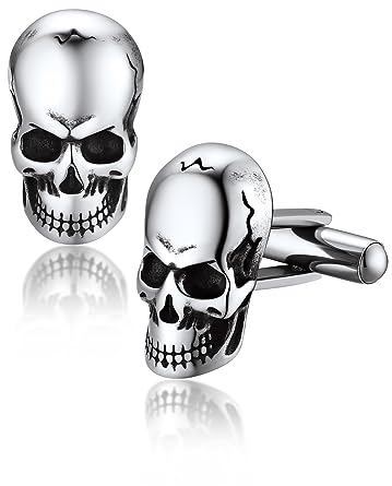Bandmax Totenkopf Manschettenknöpfe Herren Manschettenknopf Edelstahl Cufflinks for Men Totenkopf Shmuck Herren Hemd Manschettenknöpfe