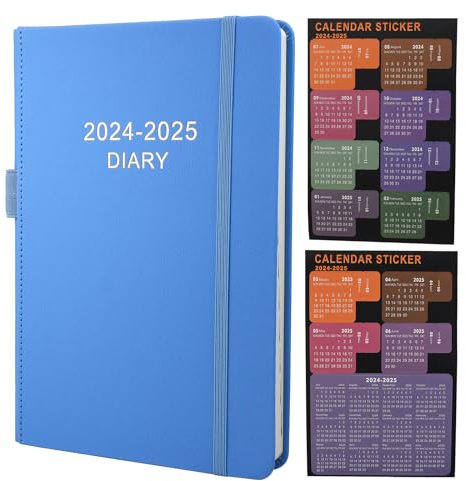 Akademischer Kalender 2024–2025, A5, Tag pro Seite, Tageskalender 2024–2025 von Juli 2024 bis Juni 2025, Produktivität, A5-Tagesplaner mit monatlichen Registern, 2 Lesezeichen, Stiftschlaufe und