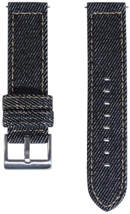 NASUNJIA 22 mm Denim-Herren-Schnellverschluss-Uhrenarmband, schwarzes Vintage-Canvas-Baumwoll-Jeans-Denim-Uhrenarmband