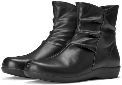 SUEDI Women's Ankle Boots Flat Booties Ruched Casual Short Boots Arch Support Comfortable Walking Boots for Women Black Size 8