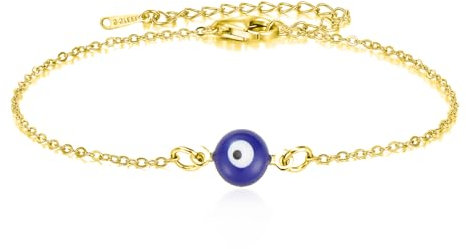 VASSAGO Bracelet mauvais œil pour femme avec breloque mauvais œil bleu réglable en acier inoxydable - Bracelet de protection turc délicat pour homme et femme, taille unique, Acier inoxydable, Pas de