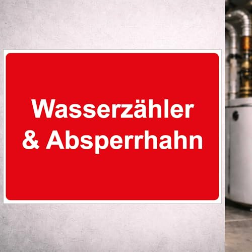 Indigos UG - Schild Wasserzähler Absperrhahn - 210x148 - Hinweisschild Warnschild Sicherheitsschild - Aluverbundplatte 3 mm - für Innen und Außen
