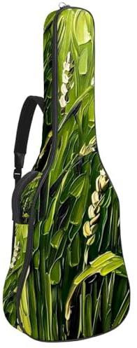 Tasche für Akustikgitarren mit 2 Taschen, verstellbarem Schultergurt und Rückenaufhänger, geeignet für E-Gitarren, Bassgitarren und Konzertgitarren, Grün mit Weizenfelddruck, Grüner Weizenfelddruck,