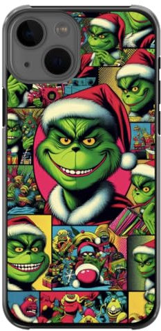 EZB Grinch iPhone Compatible Phone Case | Colourful Flexible Shock Absorbent Edges Unique Montage Pop Art Hard Phone Cover | Grinch Themed (iPhone 13 Pro) Green