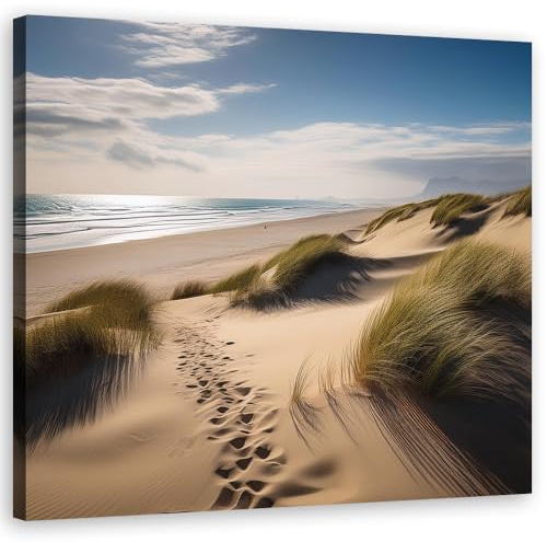 Feeby Leinwand Bilder - Bild Wohnzimmer - Strand Meer Düne Landschaft - 60x60 1tlg - Deko Schlafzimmer Groß - Dekoration Canvas - Gemälde - Modern Wandbilder - Kunstdruck