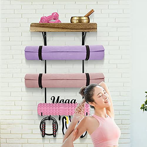 Home Gym Yoga Mat Halter Wandmontage, Yoga-Matte Lagerregal mit Holz Schwebendes Regal, Yoga Zubehör für Lagerung Yoga Matte im Fitnesskurs