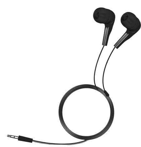 Basics in Ear Wired Headphones - Pro Wired Earphones, Ergonomic Stereo Headset with Microphone | Wired in Ear Headphones with Flat Cable and Microphone for Professional Sound Isolating Earpho