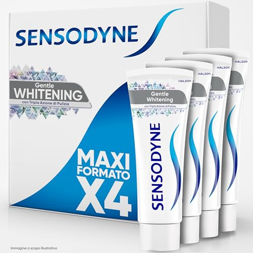 Sensodyne Gentle Whitening Dentifricio Per Denti Sensibili, Contribuisce A Denti Forti E Gengive Sane, Maxi formato 4x75 ml