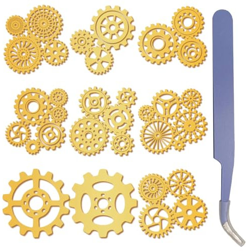craspire 9 Stück Aufkleber Mit Mechanischem Zahnrad Goldfarben Aus Metall 1,5 x 1,5 Zoll Mit Pinzette Wasserfest Selbstklebend Nickel Vintage Dekorationsaufkleber Aufkleber Für Sammelalben DIY