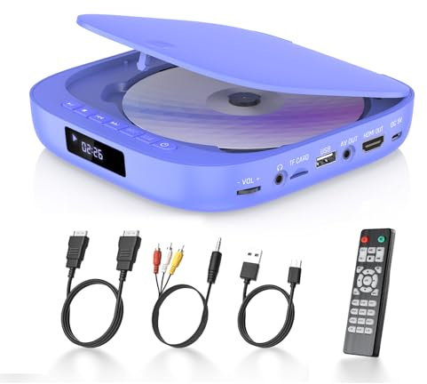 Desobry DVD Player für Fernseher 1080p, DVD Player HDMI/AV und USB/TF-Karte eingang, Mit Kabel und Fernbedienungen, Mini DVD/CD-Player mit Haltepunkt-Speicherfunktion kann, unterstützt PAL/NTSC - Neue