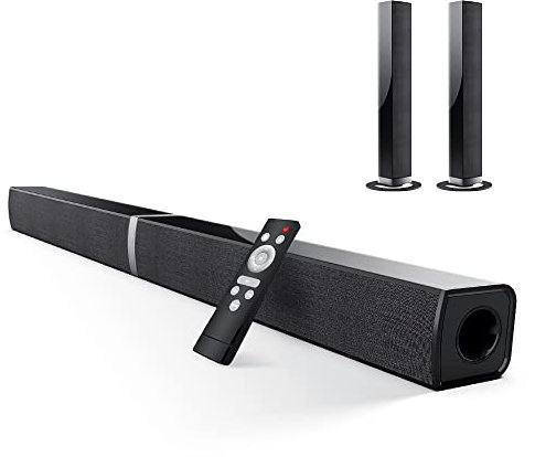 HoYLluDLL TV Bluetooth Soundbar, 32Inch Staccabile 2 in 1 Sound Bar per televisore con audio potente, Altoparlanti per TV per Home Theater Audio, 2.0 canali con HDMI OPT/RCA/AUX, KY2020D
