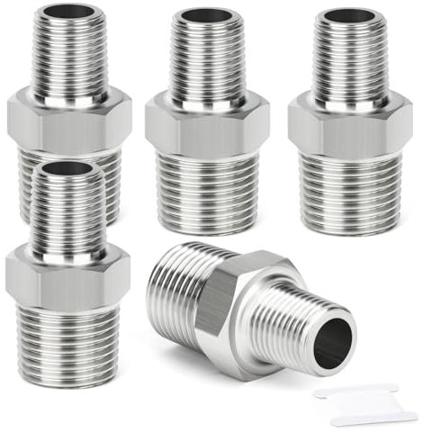 TAISHER 5pièces Raccord hexagonal en acier inoxydable coulé 304, raccord de réduction pour tuyau mâle 1/2pouce x tuyau mâle 3/8pouce