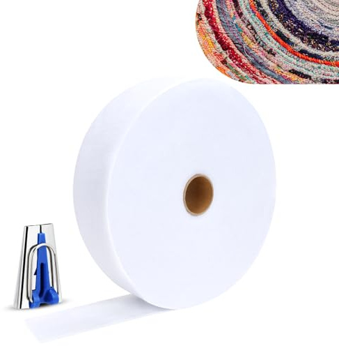 Jelly Roll Schlagstreifen für Teppiche, 6,4 cm, 38 m, mit Kleeblatt-Stoffschlauch, weiße Batting-Streifen für Gelee-Rolle zum Weben von Plüschtieren, Taschen, Teppichen, Steppdecken, Bastelarbeiten
