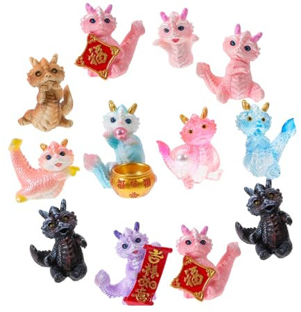 BESTonZON 12 Kleiner Drachenfiguren Aus Kunstharz Kleine Drachendekoration Robustes Harz Bunte Miniatur Drachen Schreibtisch Und Mikrolandschaftsdeko