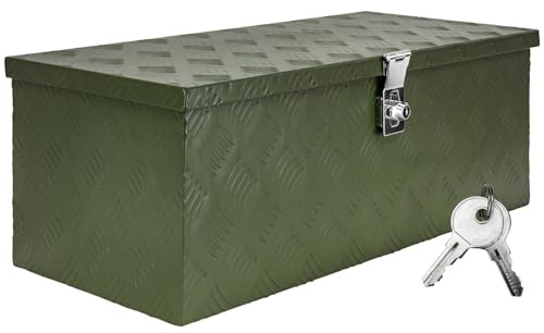 Trucky Deichselbox Grün Werkzeugkasten Truckbox Anhänger Kiste Abschließbar Alubox Transportbox Werkzeugbox Aluminium Aufbewahrungsbox