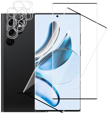 Carantee 2+2 Stück Schutzfolie für Panzerglas für Samsung Galaxy S22 Ultra 5G mit Kameraschutz, 3D Kante Ultrabeständig Panzer Schutz Glas, Ultra Klar Anti-Staub S22 Ultra 5G Displayschutzfolie