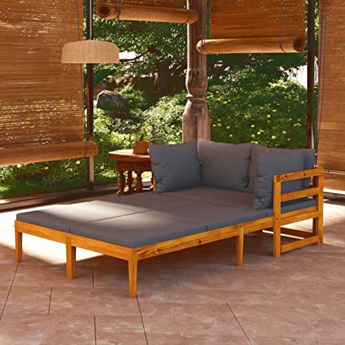 Fasba 2X Akazienholz Sonnenliege mit Dunkelgrauen Kissen Gartenmöbel Gartenliege Relaxliege Liege Holzliege Lounge Sofa Sitzgruppe