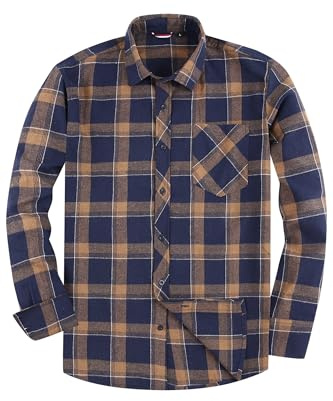 JupiterSecret Chemise en flanelle pour homme, à manches longues, à carreaux, coupe droite, avec col boutonné et poche de poitrine, bleu jaune, 6XL