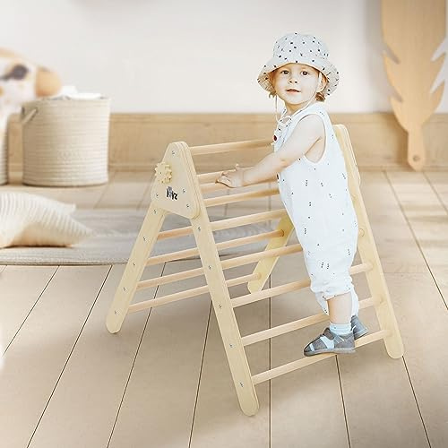Joyz Scala a Triangolo Pikler per Arrampicata in Legno Massiccio Naturale per Bambini Struttura Pieghevole Giocattolo Montessori Apprendimento per Bimbi Attrezzatura per l'Allenamento Motrico